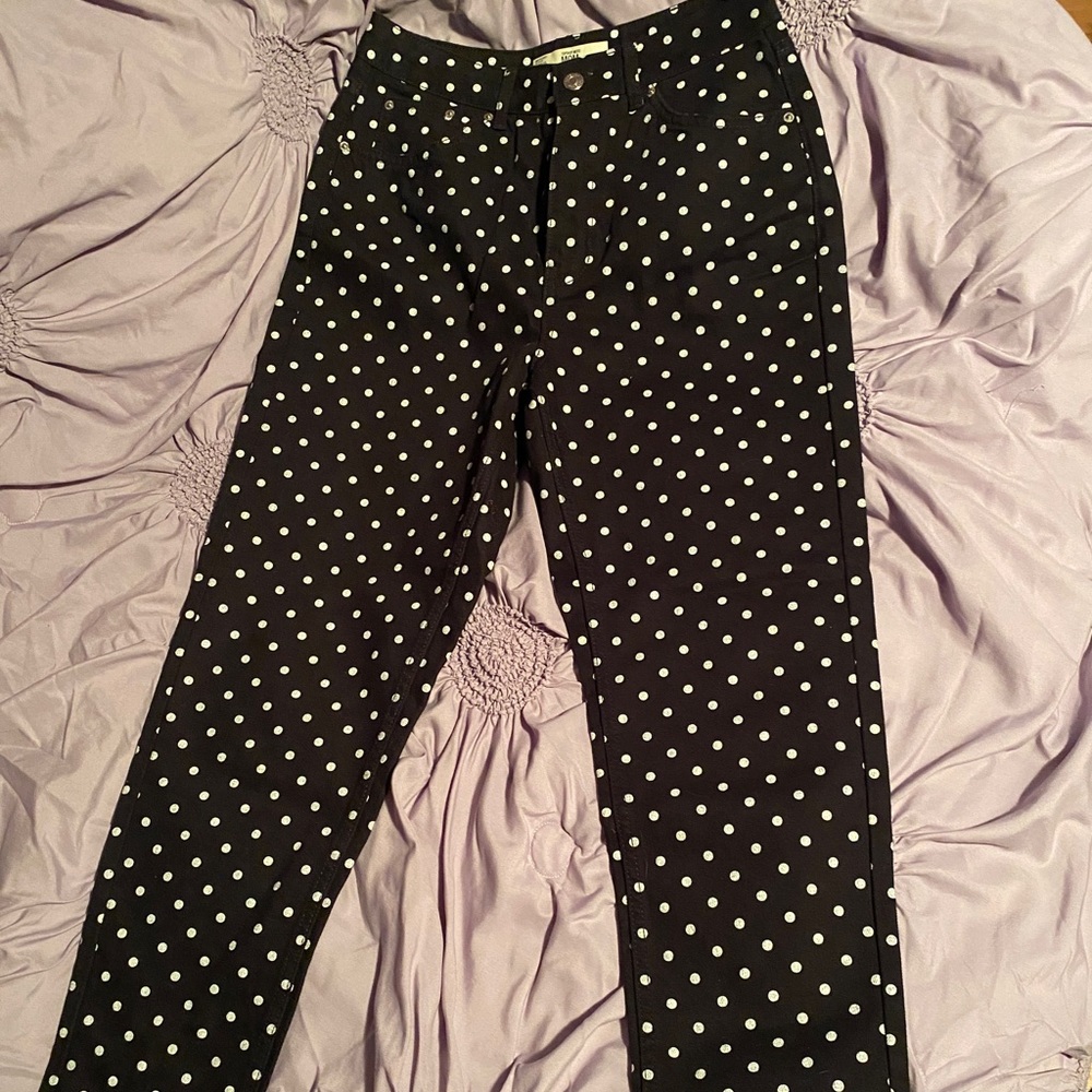 Topshop Moto Mom Jeans Polka Dot Size 28 Black and White